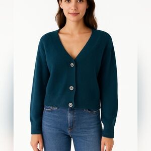 Joe Fresh/ Fuzzy/ Blue button up cardigan/ Gem buttons/ Stretchy/ Size US S